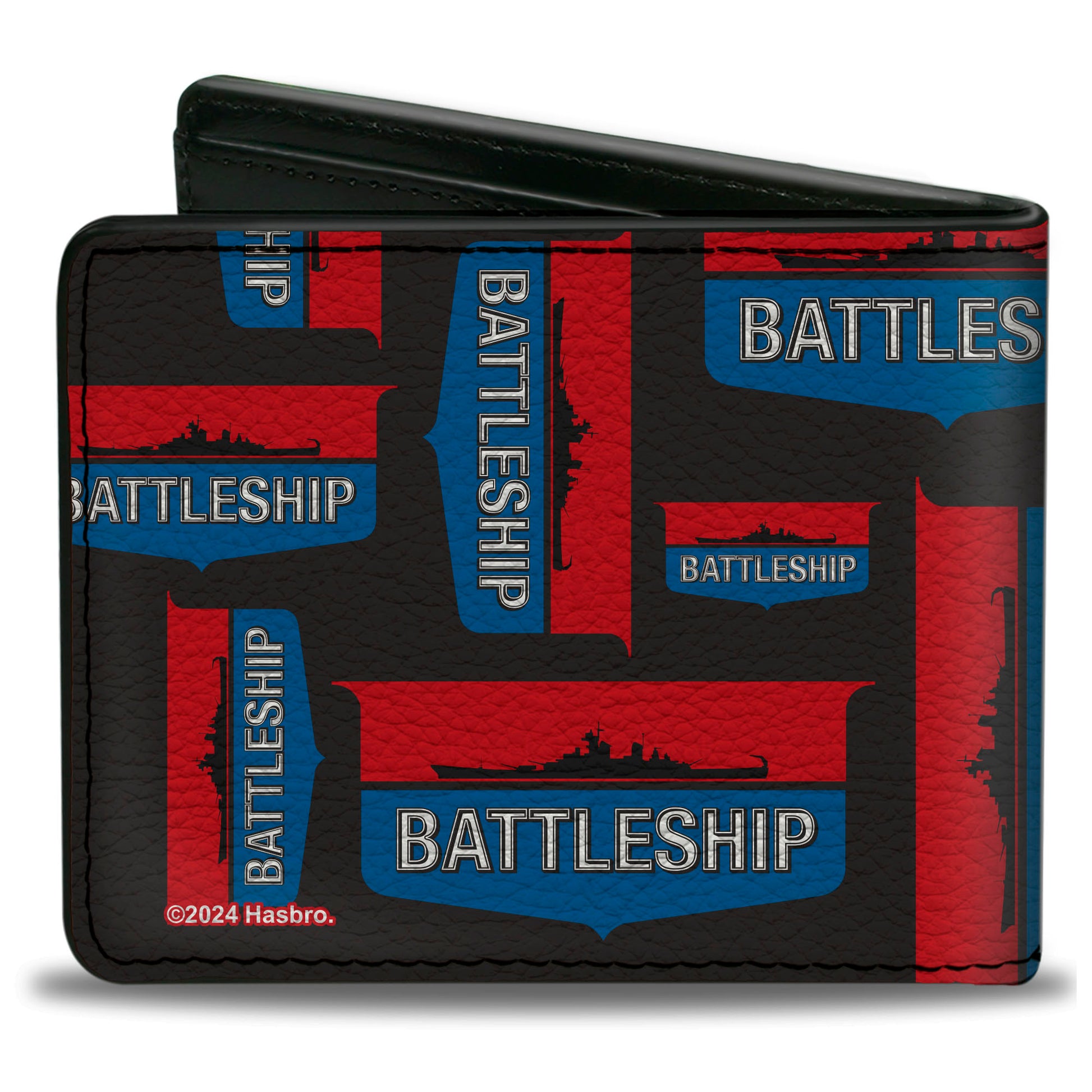 Bi-Fold Wallet - BATTLESHIP Ship Silhouette and Text Badge Collage Black/Red/Blue/White Bi-Fold Wallets Battleship