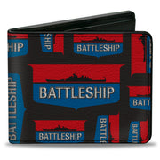 Bi-Fold Wallet - BATTLESHIP Ship Silhouette and Text Badge Collage Black/Red/Blue/White Bi-Fold Wallets Battleship