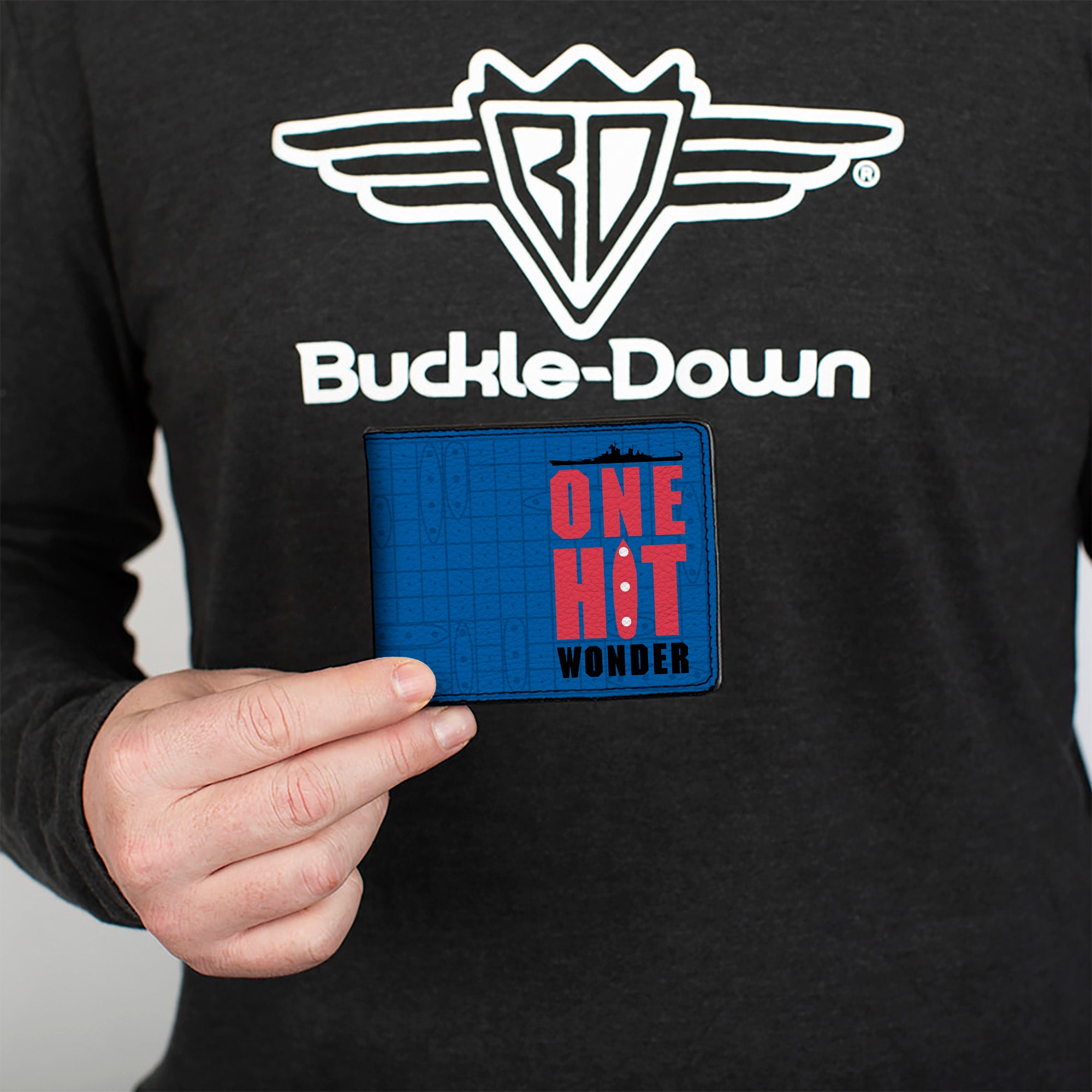 Bi-Fold Wallet - BATTLESHIP ONE HIT WONDER and Title Logo Ocean Grid Blues/Black/Red Bi-Fold Wallets Battleship