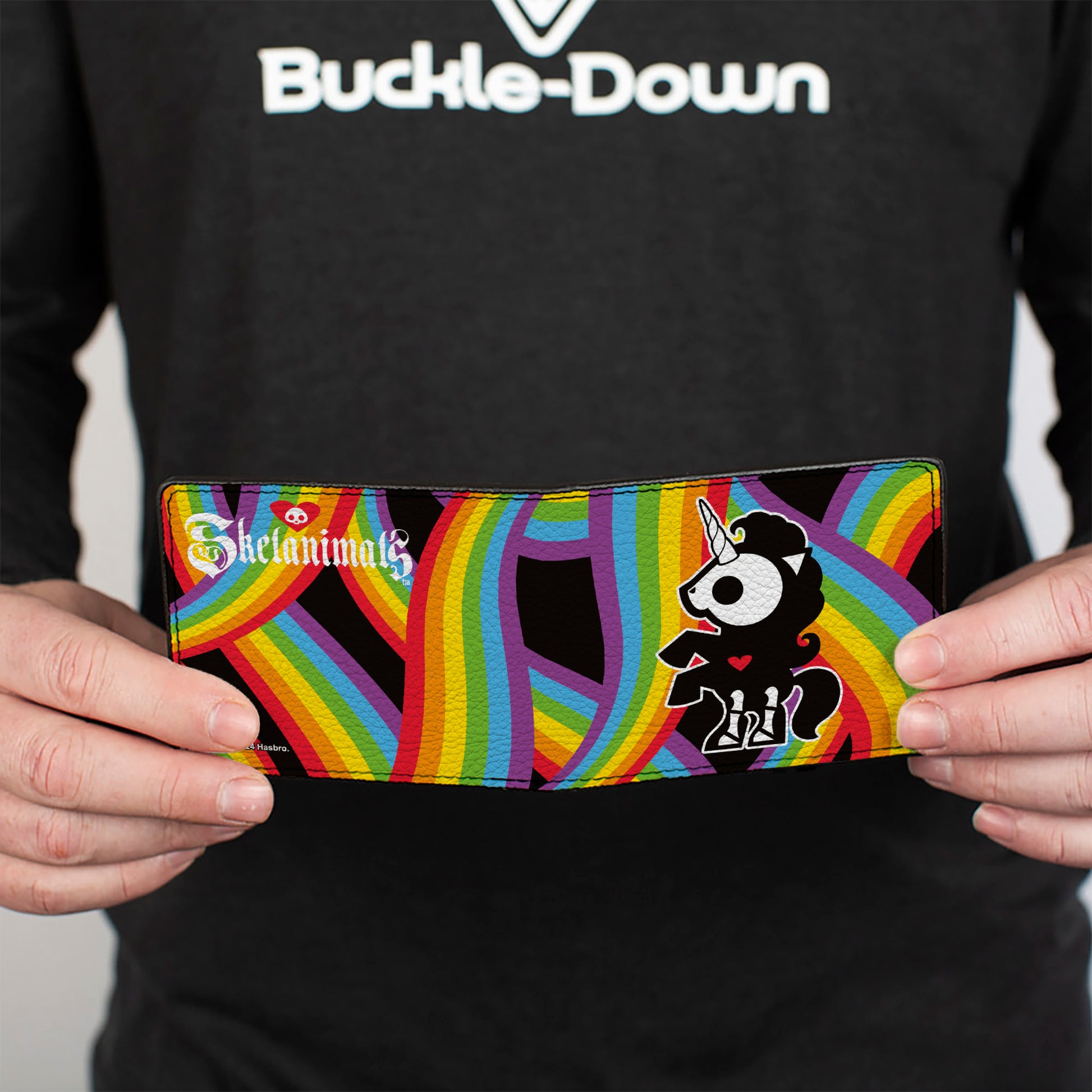 Bi-Fold Wallet - SKELANIMALS Bonita the Unicorn Pose and Title Logo Rainbows Bi-Fold Wallets Skelanimals