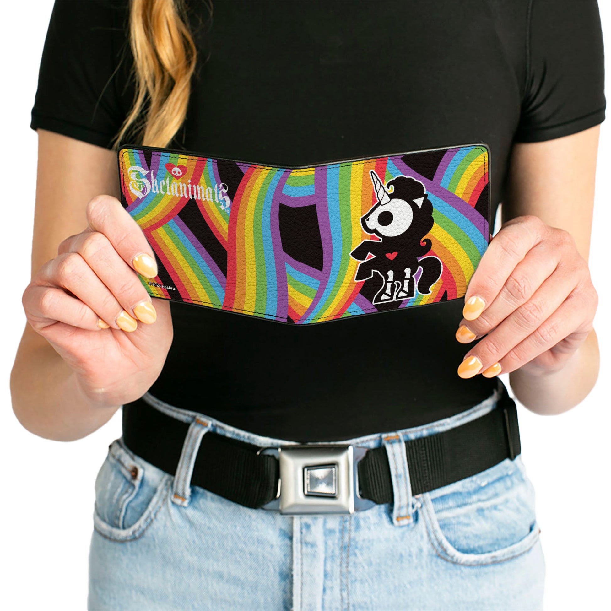 Bi-Fold Wallet - SKELANIMALS Bonita the Unicorn Pose and Title Logo Rainbows Bi-Fold Wallets Skelanimals