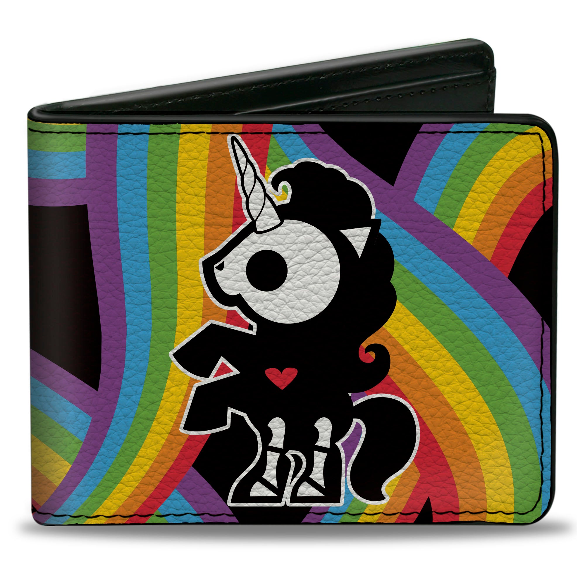 Bi-Fold Wallet - SKELANIMALS Bonita the Unicorn Pose and Title Logo Rainbows Bi-Fold Wallets Skelanimals