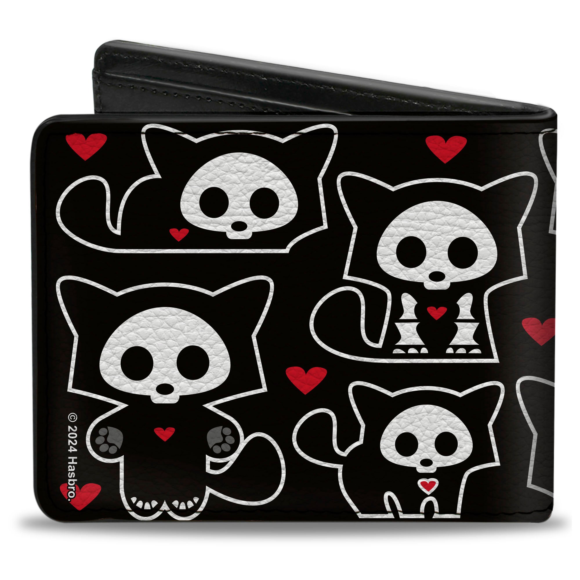 Bi-Fold Wallet - SKELANIMALS Kit the Cat Poses and Title Logo Black/White Bi-Fold Wallets Skelanimals
