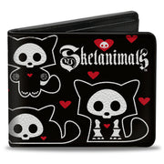 Bi-Fold Wallet - SKELANIMALS Kit the Cat Poses and Title Logo Black/White Bi-Fold Wallets Skelanimals