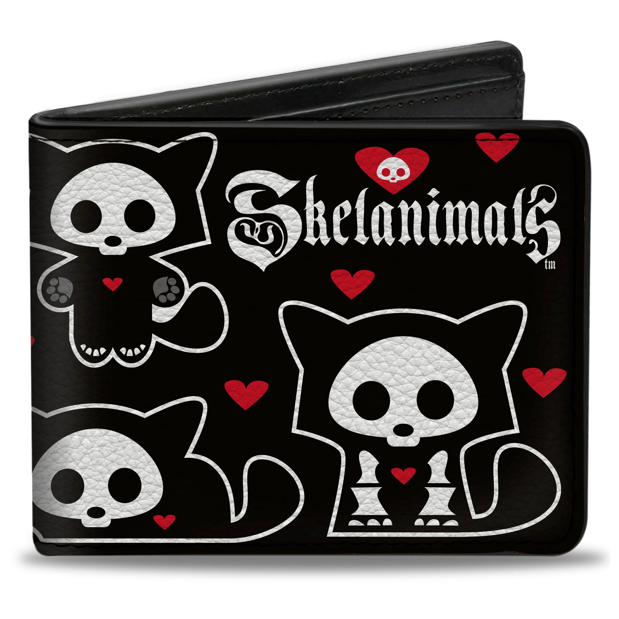 Bi-Fold Wallet - SKELANIMALS Kit the Cat Poses and Title Logo Black/White Bi-Fold Wallets Skelanimals