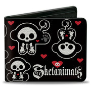 Bi-Fold Wallet - SKELANIMALS Marcy the Monkey Poses and Title Logo Black/White Bi-Fold Wallets Skelanimals