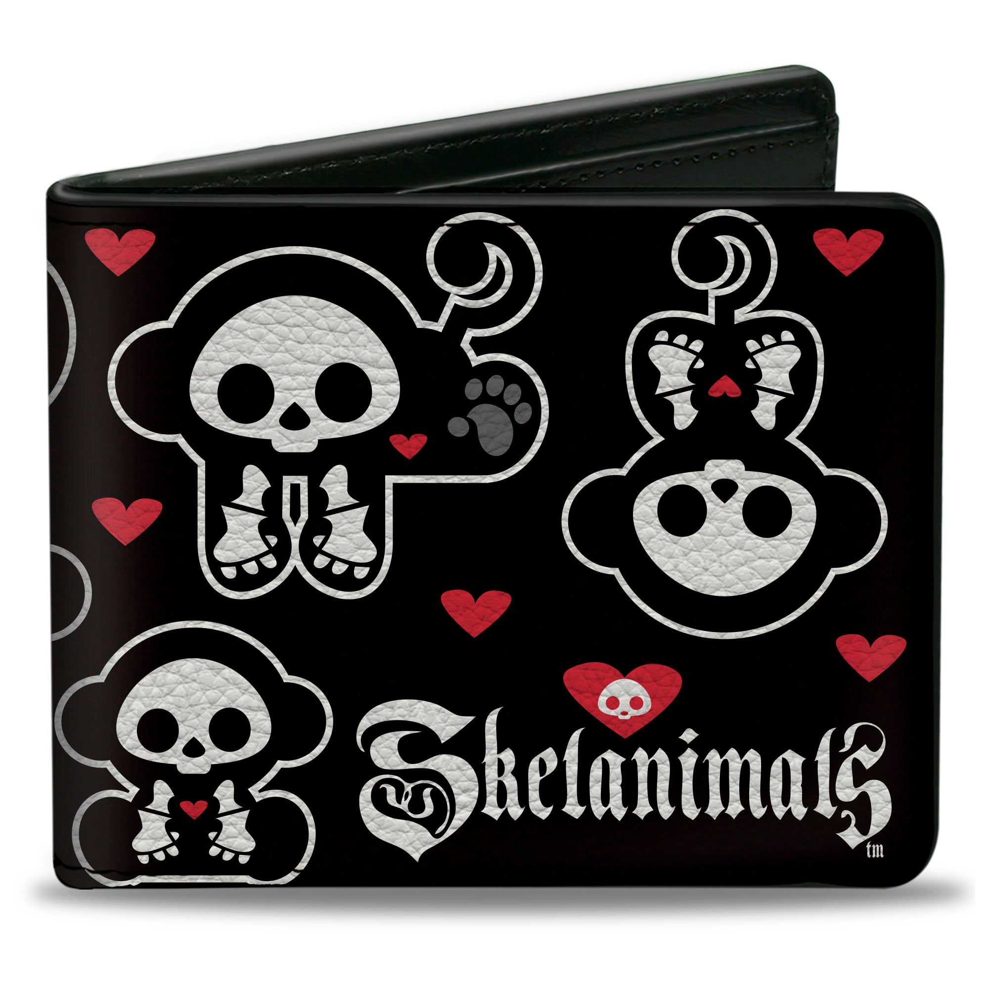 Bi-Fold Wallet - SKELANIMALS Marcy the Monkey Poses and Title Logo Black/White Bi-Fold Wallets Skelanimals