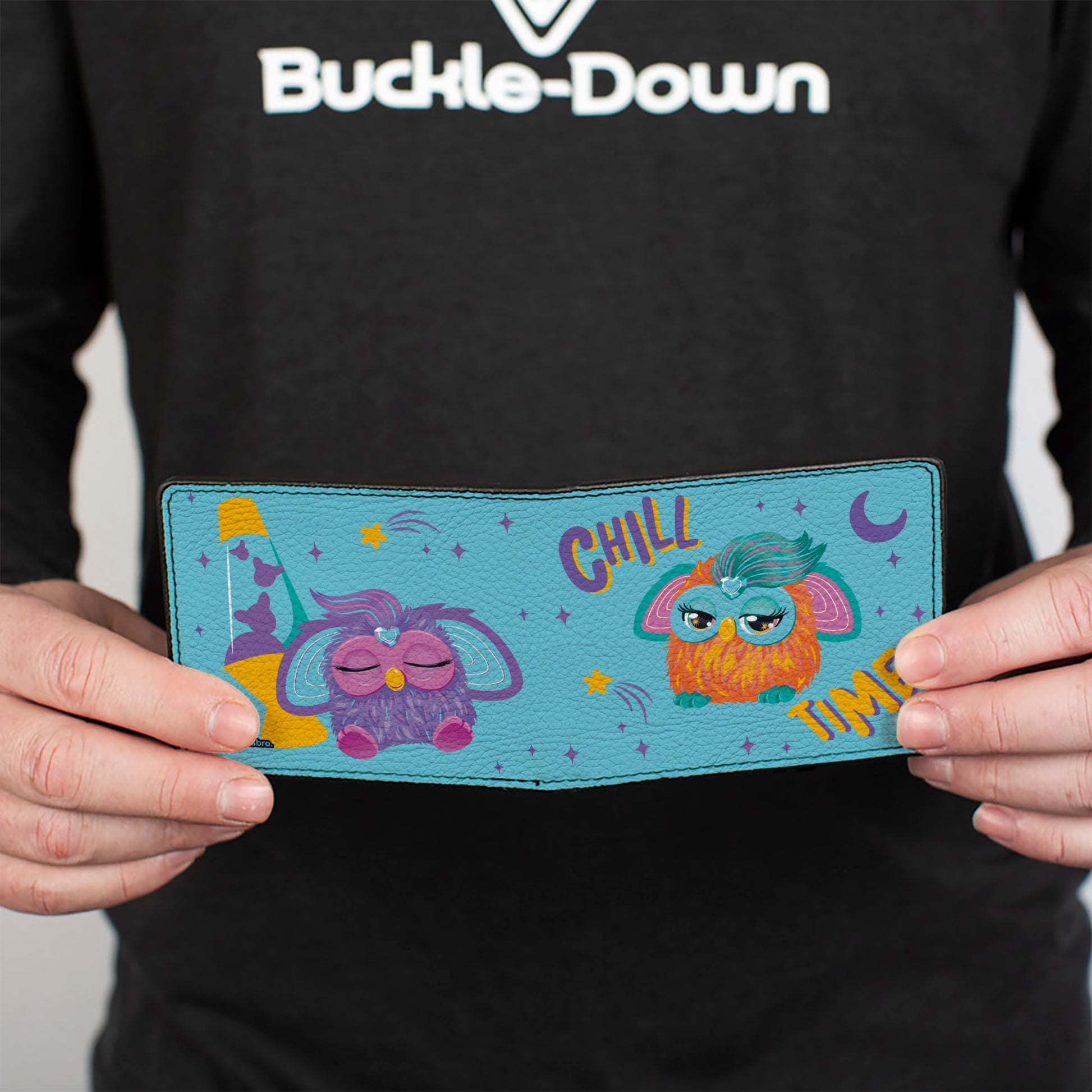 Bi-Fold Wallet - Furby Purple and Orange Furby CHILL TIME Pose Blue/Purple Bi-Fold Wallets Furby