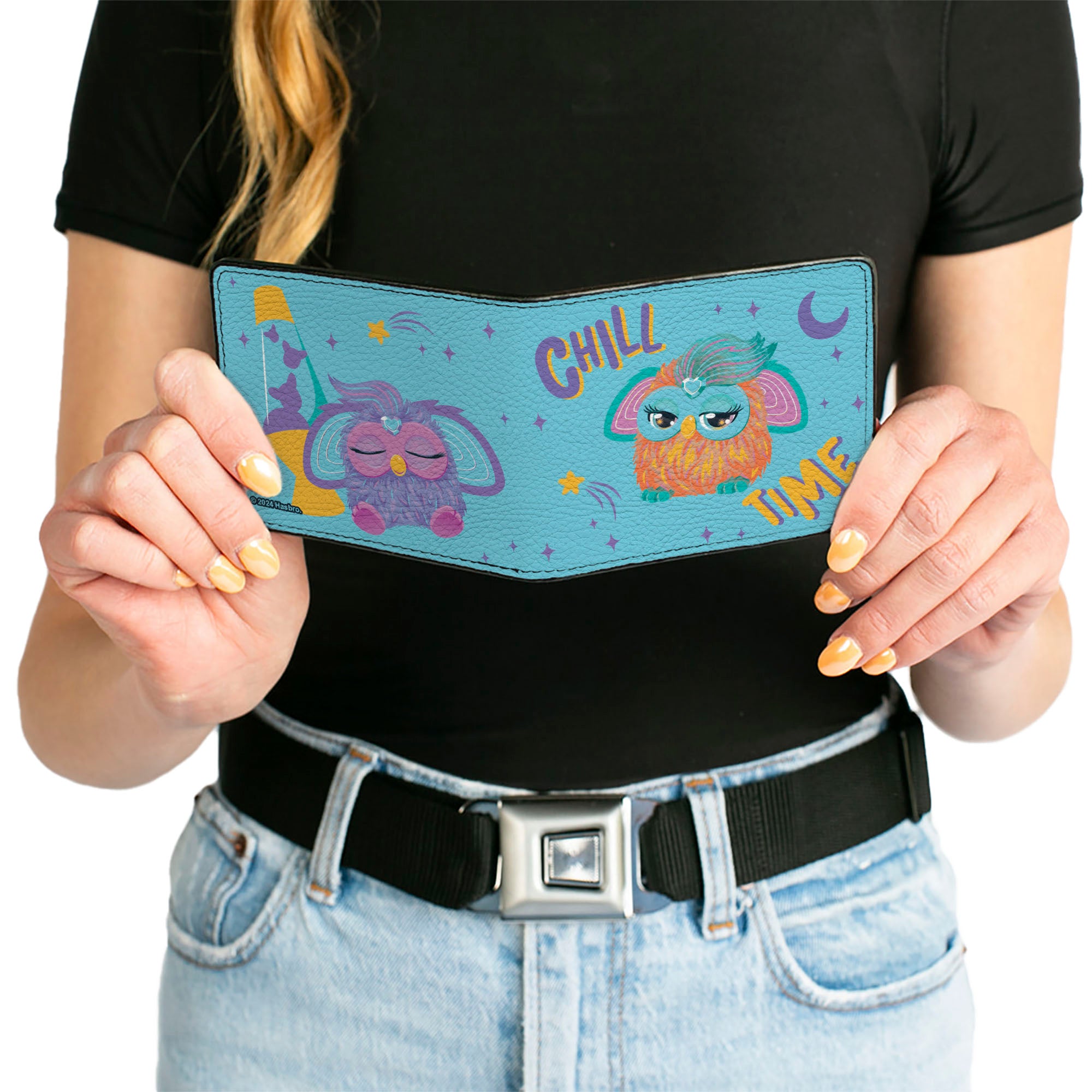 Bi-Fold Wallet - Furby Purple and Orange Furby CHILL TIME Pose Blue/Purple Bi-Fold Wallets Furby