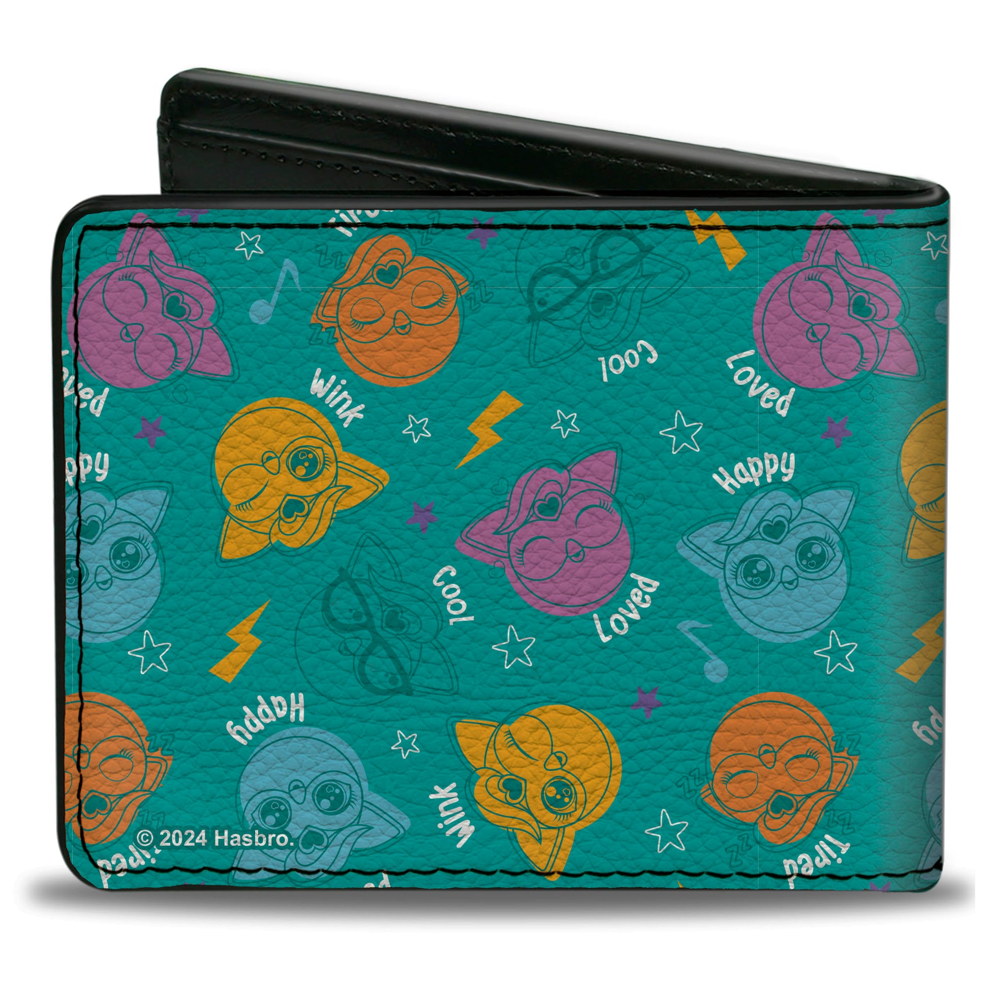 Bi-Fold Wallet - Furby HAPPY Furbmoji Expressions Scattered Blue/Multi Color Bi-Fold Wallets Furby