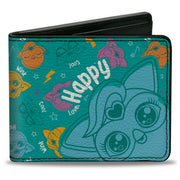 Bi-Fold Wallet - Furby HAPPY Furbmoji Expressions Scattered Blue/Multi Color Bi-Fold Wallets Furby