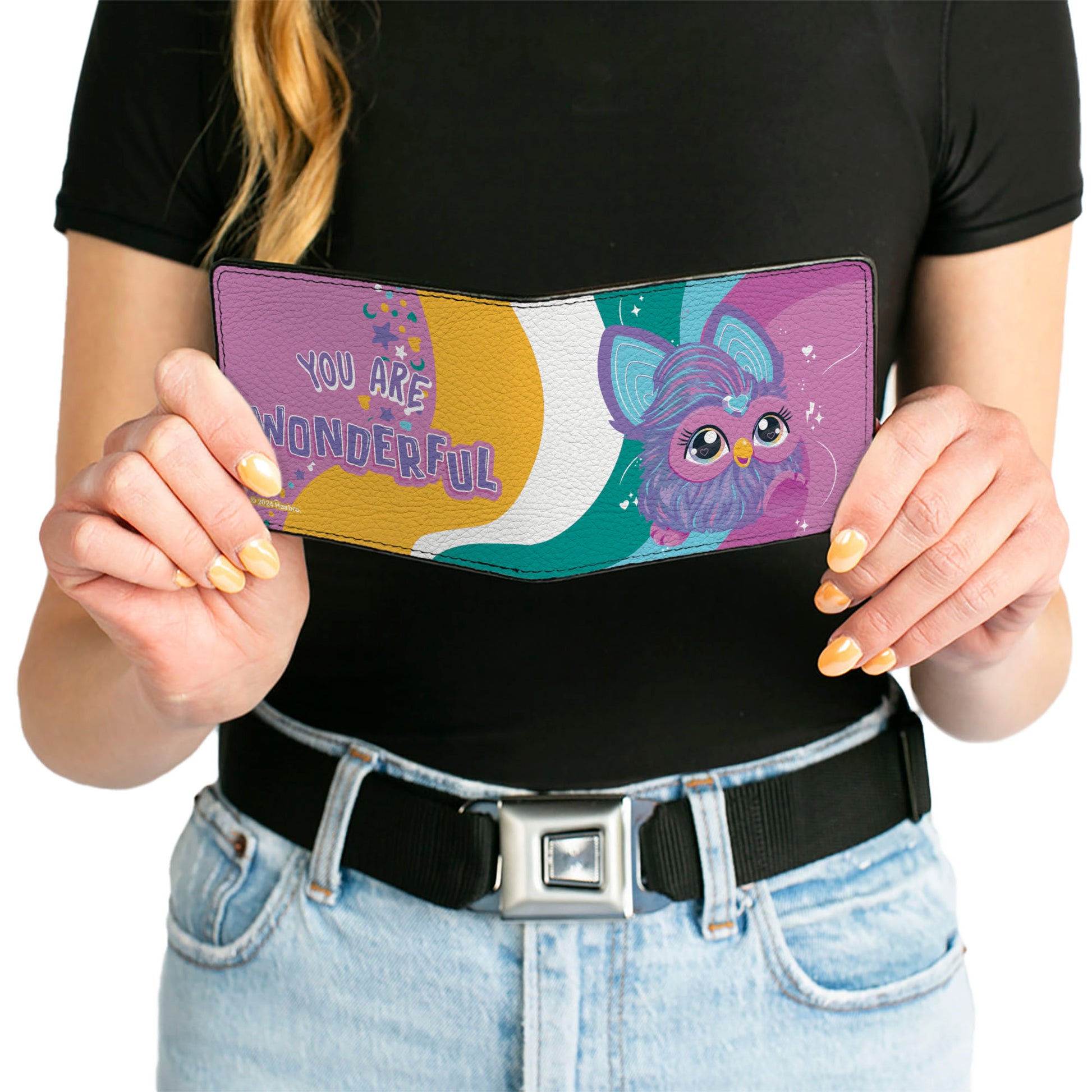 Bi-Fold Wallet - Furby Purple Furby YOU ARE WONDERFUL Running Pose Multi Color Bi-Fold Wallets Furby