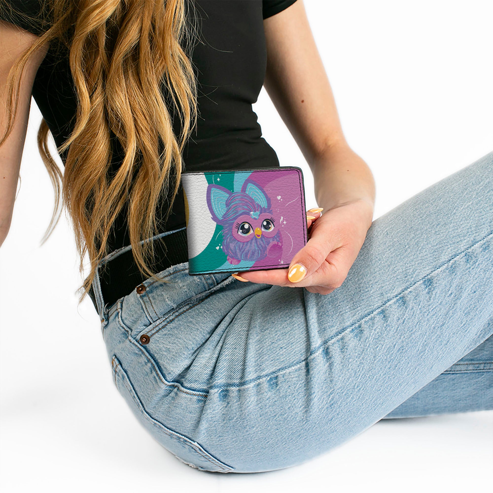 Bi-Fold Wallet - Furby Purple Furby YOU ARE WONDERFUL Running Pose Multi Color Bi-Fold Wallets Furby