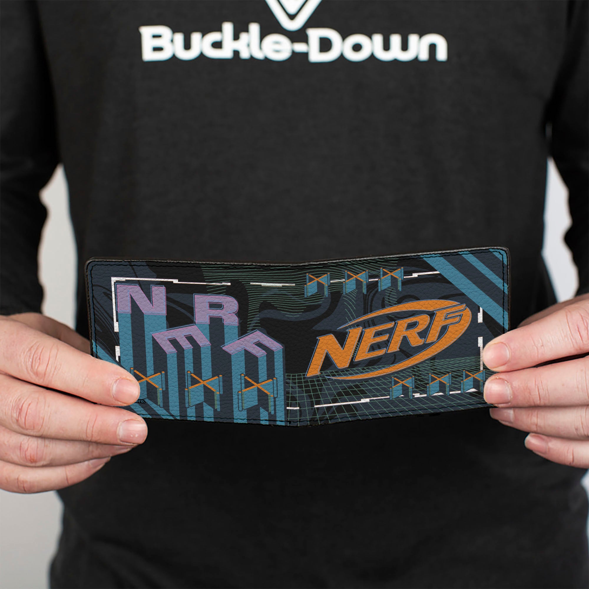 Bi-Fold Wallet - NERF Logo and Text Collage Black/Blue/Purple/Orange Bi-Fold Wallets Nerf