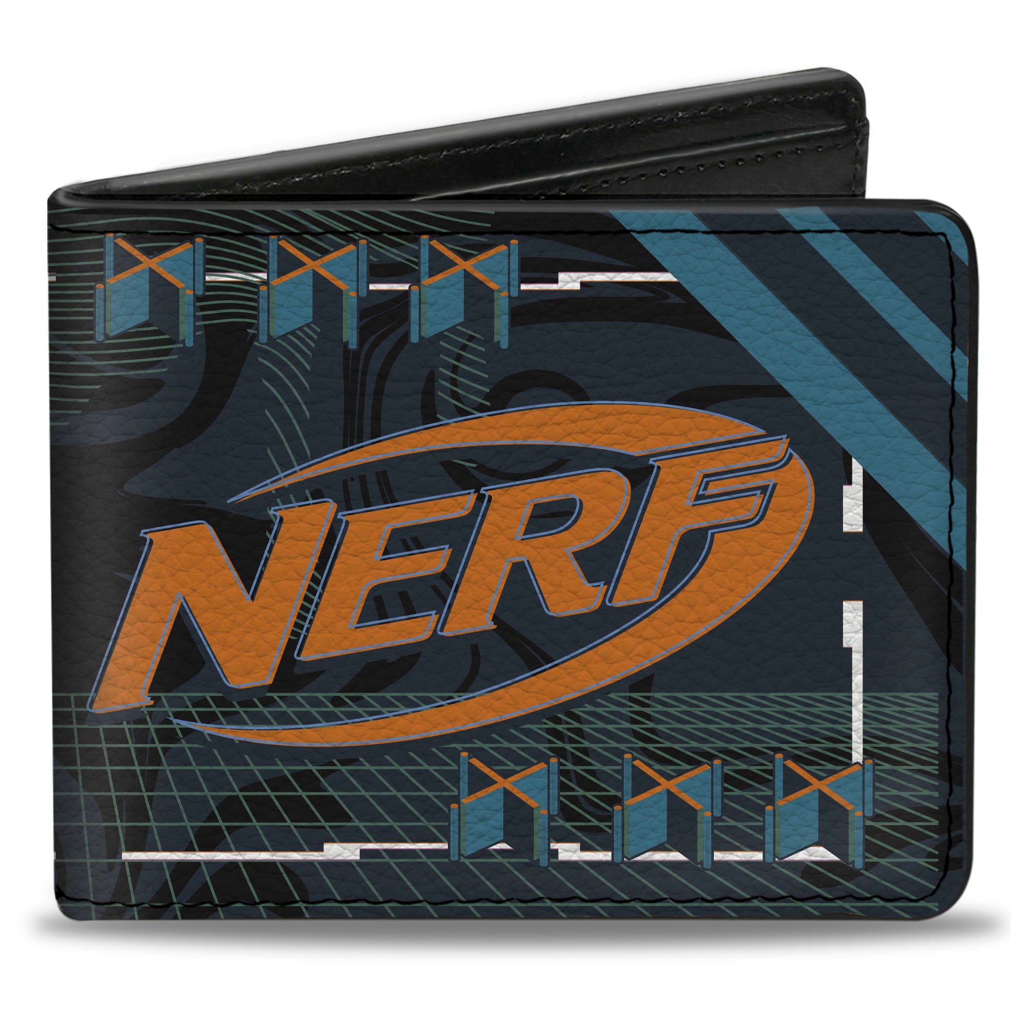 Bi-Fold Wallet - NERF Logo and Text Collage Black/Blue/Purple/Orange ...
