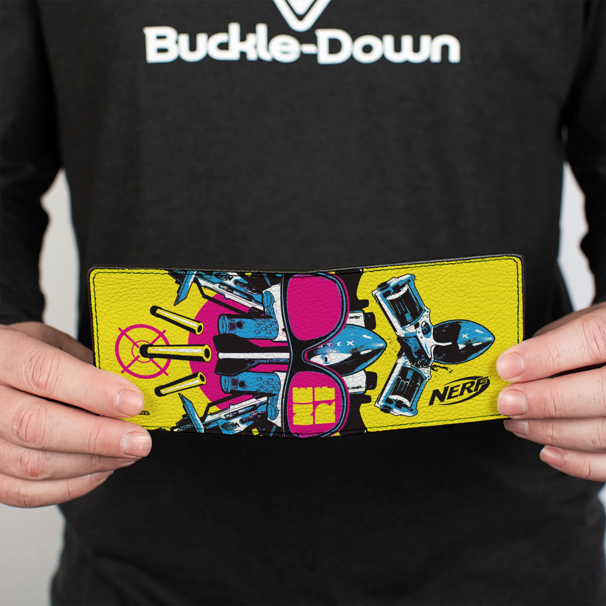Bi-Fold Wallet - NERF Vortex and Blaster Sunglasses Collage Yellow/Pink/Blue Bi-Fold Wallets Nerf