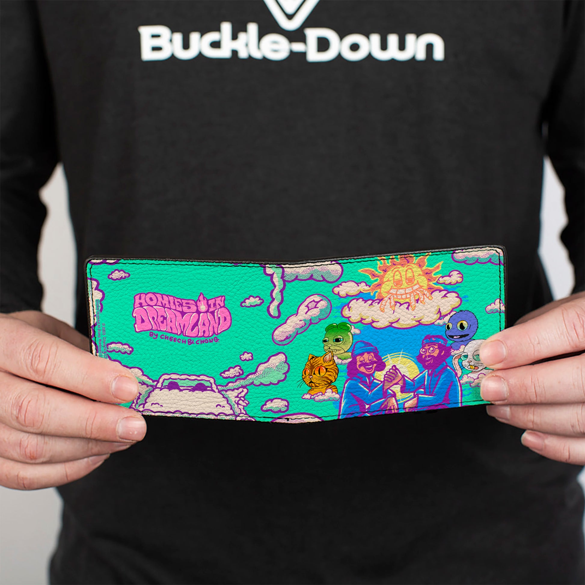 Bi-Fold Wallet - HOMIES IN DREAMLAND Cheech and Chong Pose with Homies Characters Smoke Clouds Blue Bi-Fold Wallets Homies in Dreamland by Cheech & Chong