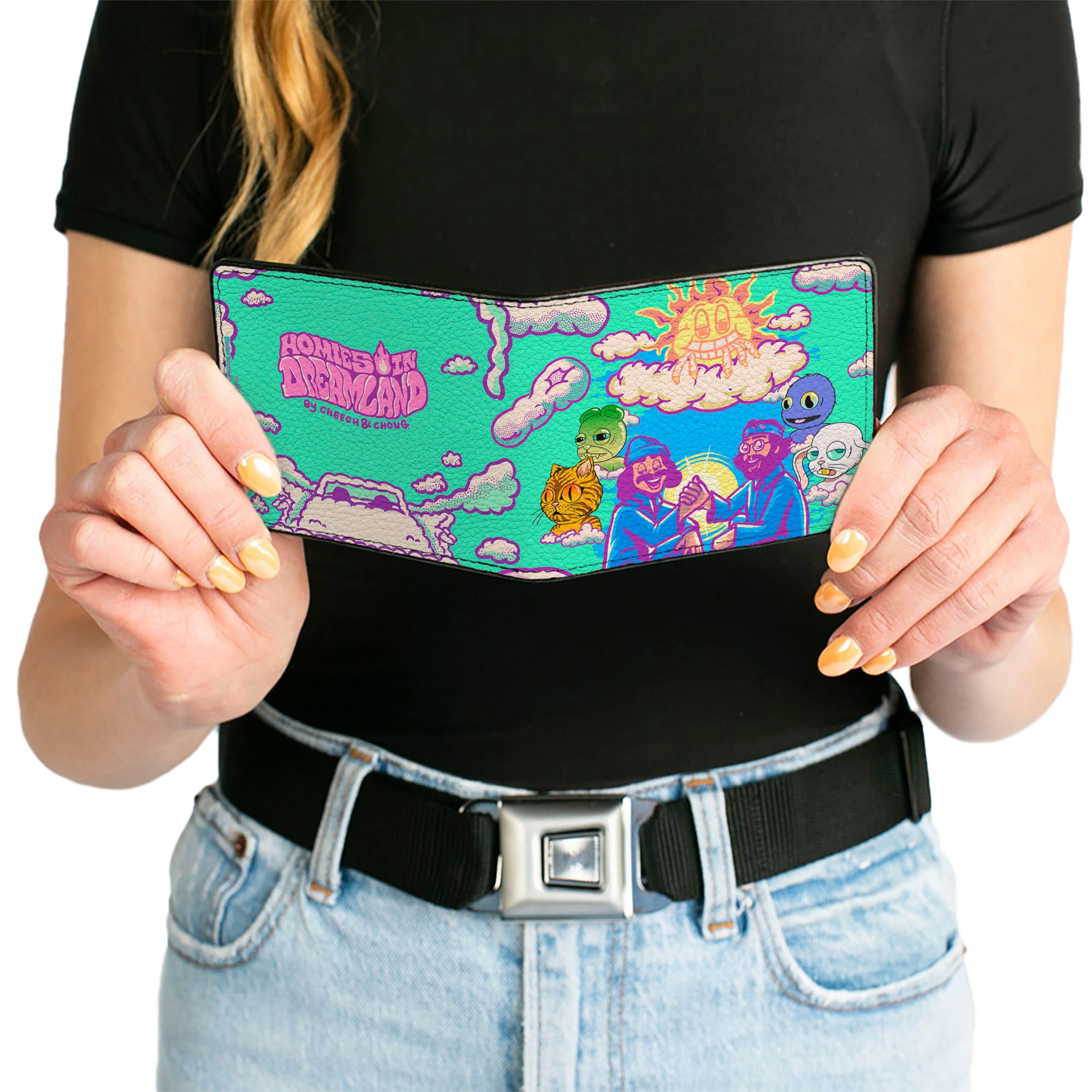 Bi-Fold Wallet - HOMIES IN DREAMLAND Cheech and Chong Pose with Homies Characters Smoke Clouds Blue Bi-Fold Wallets Homies in Dreamland by Cheech & Chong