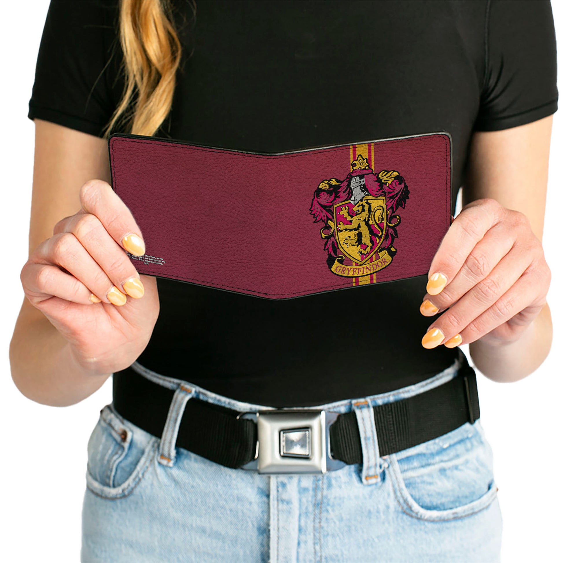 Bi-Fold Wallet - GRYFFINDOR Crest Vertical Stripe Burgundy Gold Bi-Fold Wallets Harry Potter