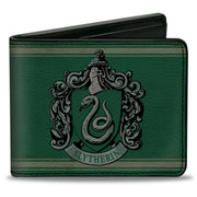 Bi-Fold Wallet - SLYTHERIN Crest Stripe6 Weathered Greens Grays Bi-Fold Wallets Harry Potter
