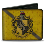 Bi-Fold Wallet - HUFFLEPUFF Crest Stripe4 Weathered Gold Brown Bi-Fold Wallets Harry Potter