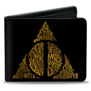 Bi-Fold Wallet - The Deathly Hallows WAND STONE CLOAK MASTER OF DEATH Symbol Black Gold Bi-Fold Wallets Harry Potter