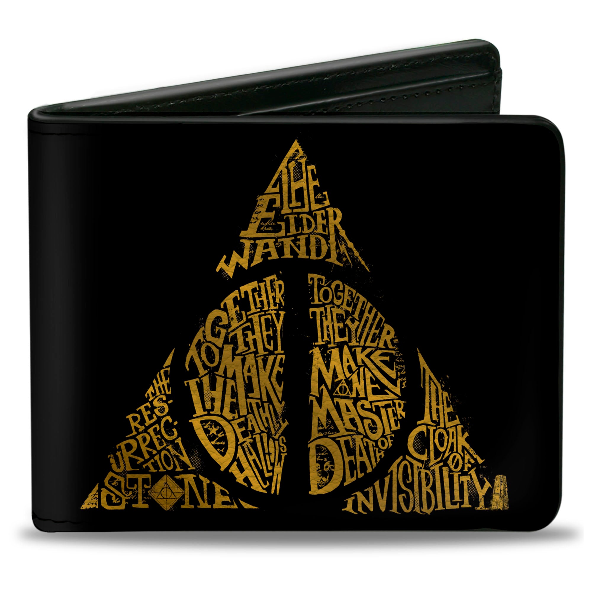 Bi-Fold Wallet - The Deathly Hallows WAND STONE CLOAK MASTER OF DEATH Symbol Black Gold Bi-Fold Wallets Harry Potter