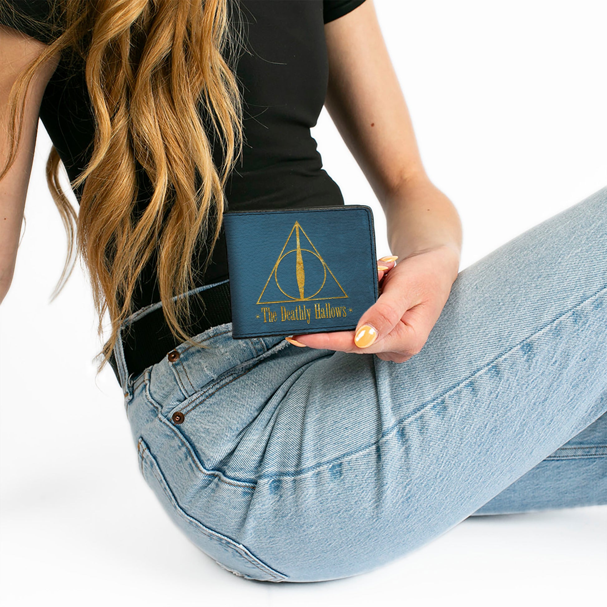 Bi-Fold Wallet - THE DEATHLY HALLOWS Symbol Blue Gold Bi-Fold Wallets Harry Potter