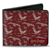 Bi-Fold Wallet - HARRY POTTER Hedwig Flying Poses Burgundy White Golds Bi-Fold Wallets Harry Potter