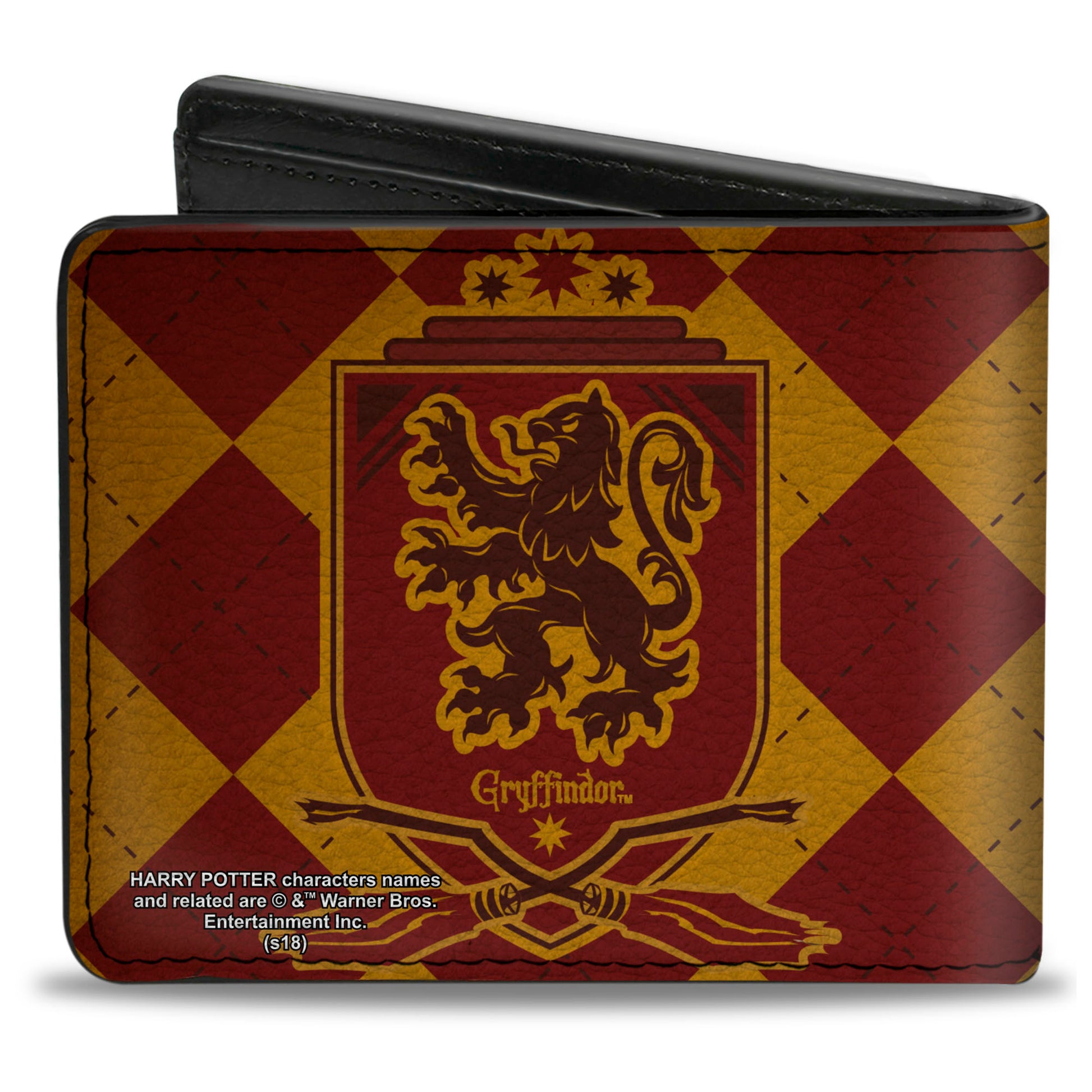 Bi-Fold Wallet - Harry Potter GRYFFINDOR Shield Brooms Argyle Gold Burgundy Reds Bi-Fold Wallets Harry Potter