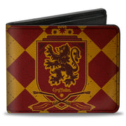 Bi-Fold Wallet - Harry Potter GRYFFINDOR Shield Brooms Argyle Gold Burgundy Reds Bi-Fold Wallets Harry Potter