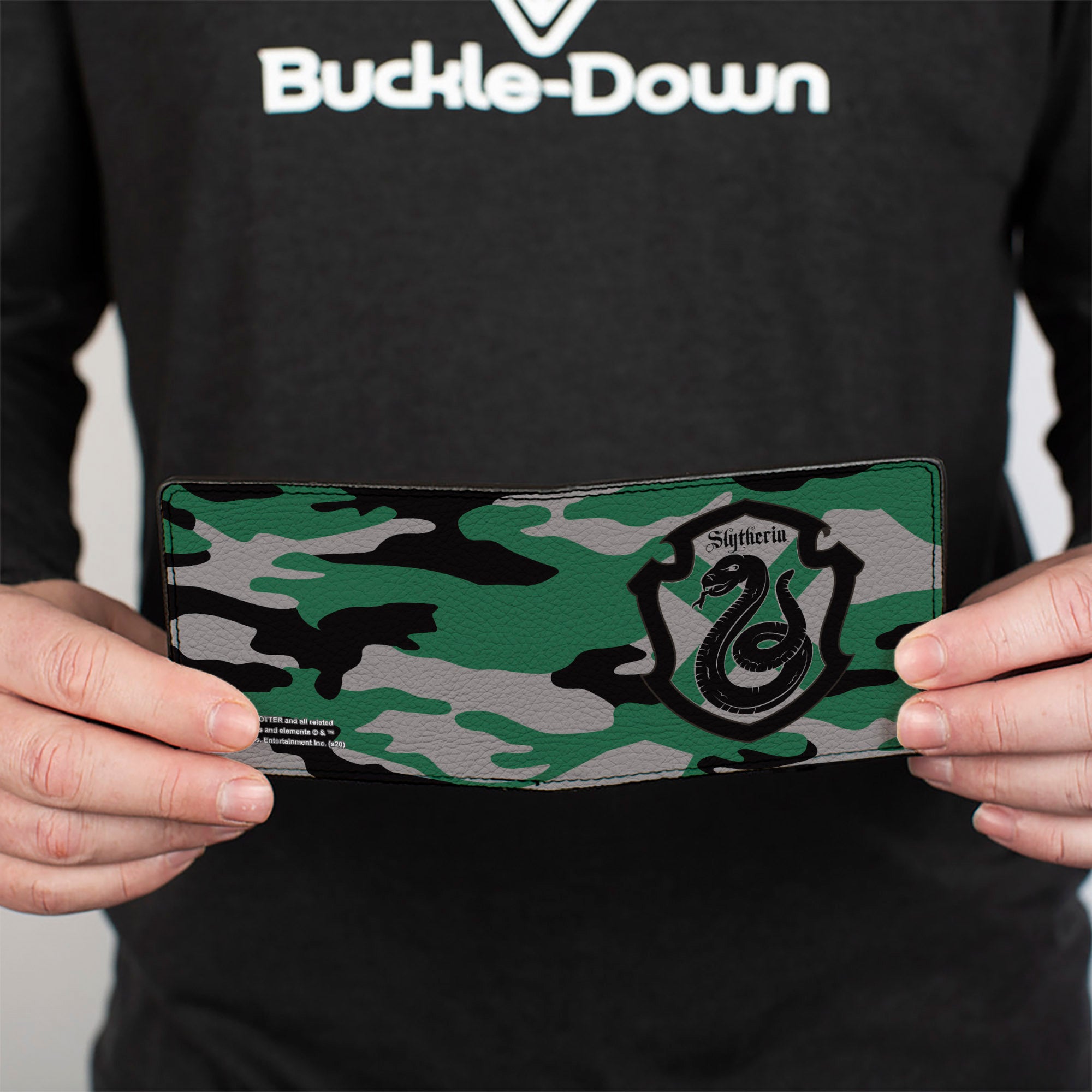Bi-Fold Wallet - Harry Potter Slytherin Crest Camo Green Gray Black Bi-Fold Wallets Harry Potter