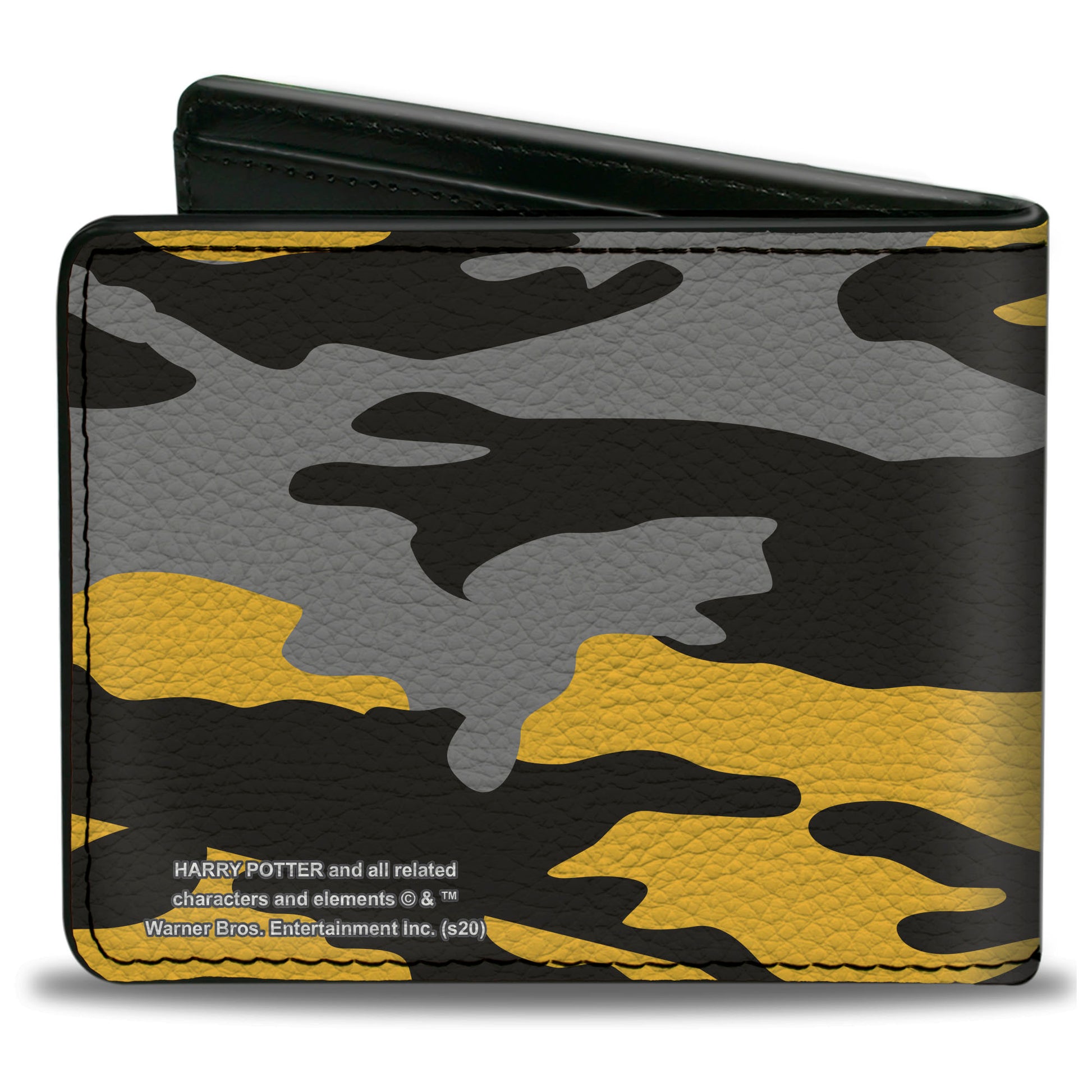 Bi-Fold Wallet - Harry Potter Hufflepuff Crest Camo Yellow Grays Black Bi-Fold Wallets Harry Potter