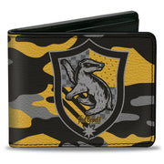 Bi-Fold Wallet - Harry Potter Hufflepuff Crest Camo Yellow Grays Black Bi-Fold Wallets Harry Potter