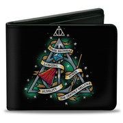 Bi-Fold Wallet - Harry Potter THE DEATHLY HALLOWS Symbol THREE BROTHERS LONGING POWER HUMILITY Tattoo Black Bi-Fold Wallets Harry Potter