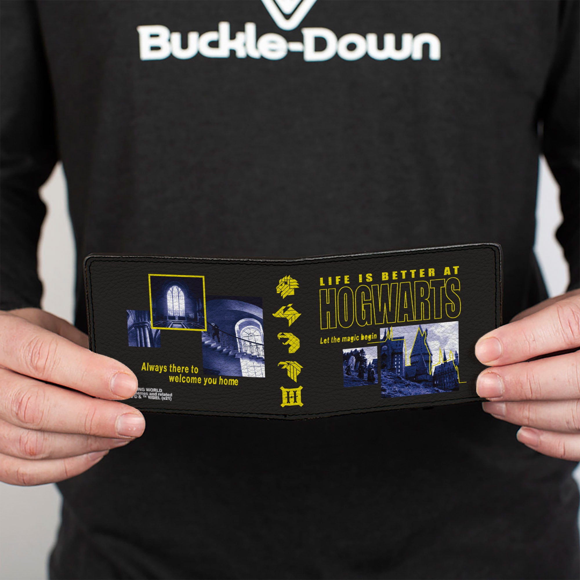 Bi-Fold Wallet - Harry Potter LIFE IS BETTER AT HOGWARTS Scenes Black Yellow Grays Bi-Fold Wallets Harry Potter