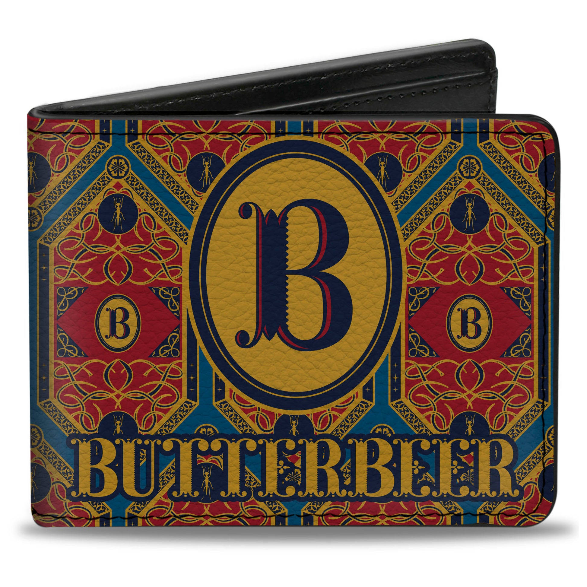 Bi-Fold Wallet - Harry Potter BUTTERBEER Logo and Pattern Burgundy/Yellow/Blue Bi-Fold Wallets Harry Potter