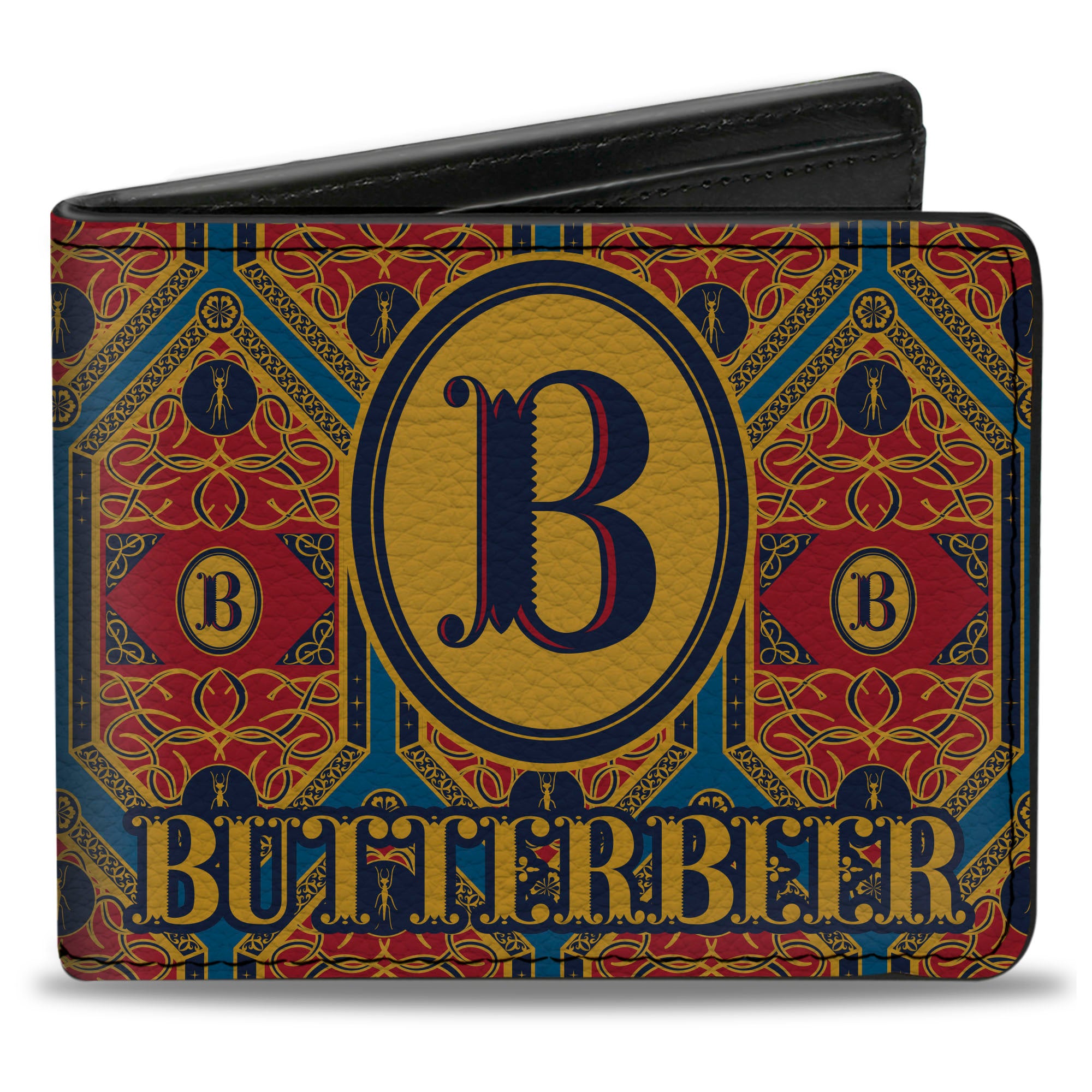 Bi-Fold Wallet - Harry Potter BUTTERBEER Logo and Pattern Burgundy/Yellow/Blue Bi-Fold Wallets Harry Potter