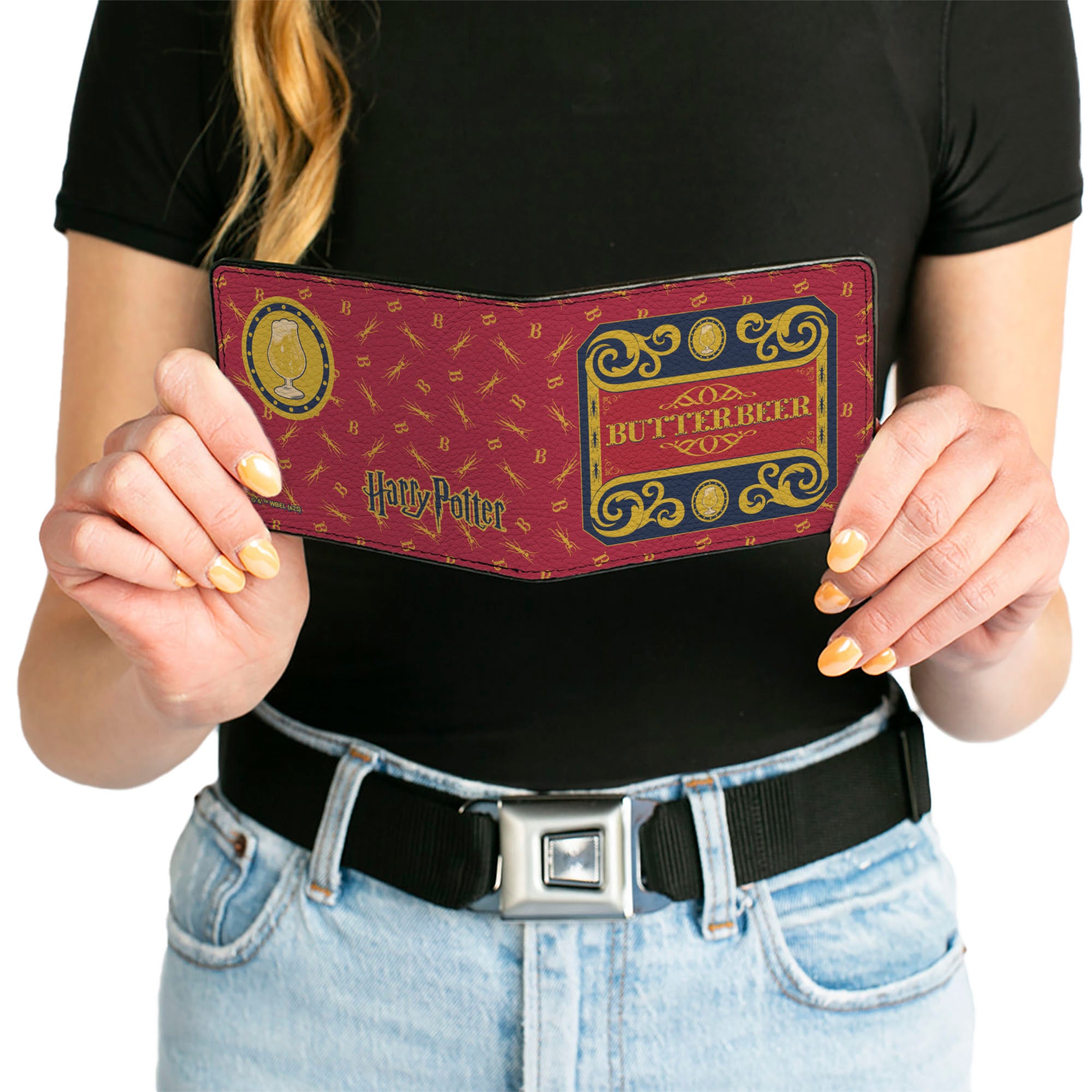 Bi-Fold Wallet - Harry Potter BUTTERBEER Sign and Icons Collage Burgundy/Blue/Yellow Bi-Fold Wallets Harry Potter