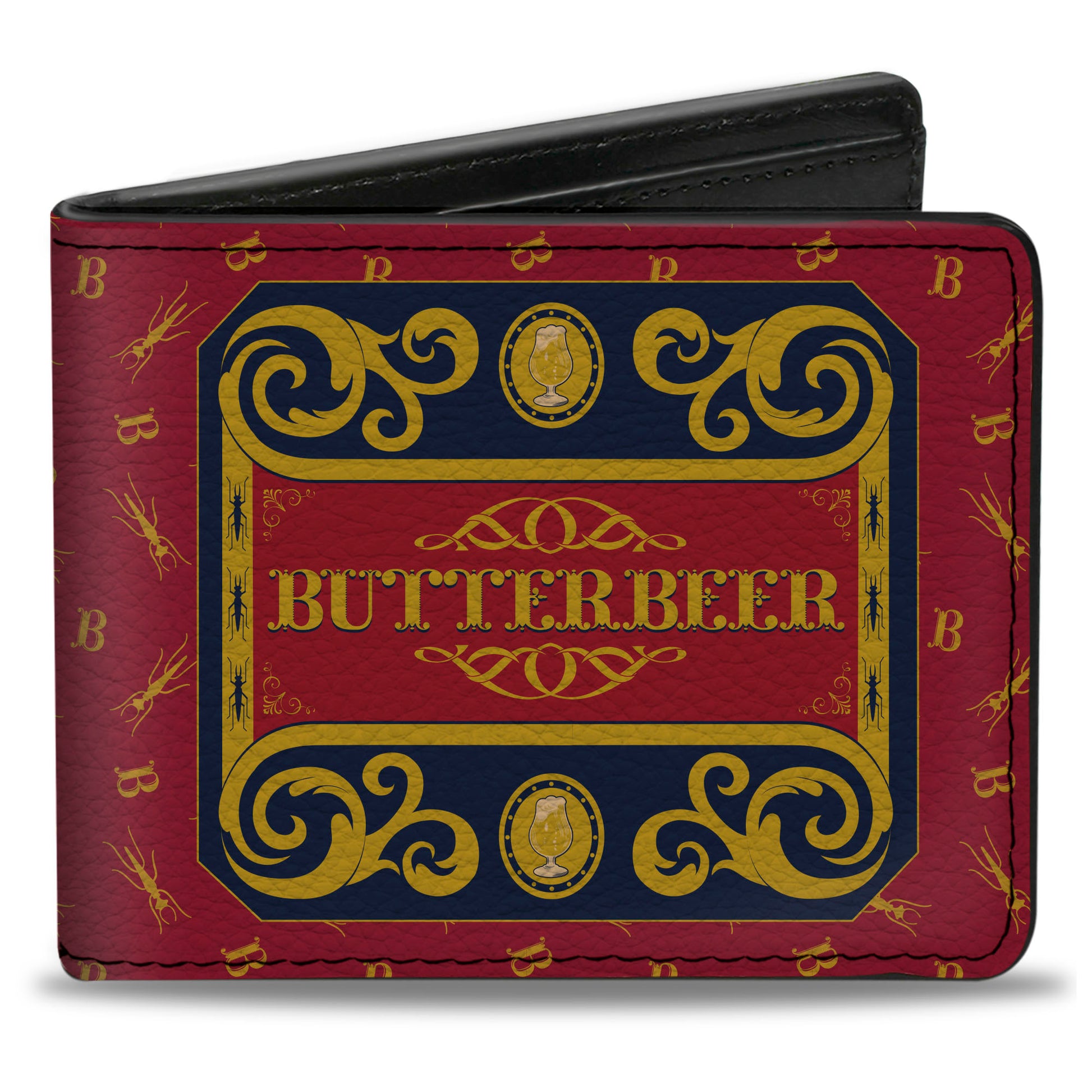Bi-Fold Wallet - Harry Potter BUTTERBEER Sign and Icons Collage Burgundy/Blue/Yellow Bi-Fold Wallets Harry Potter