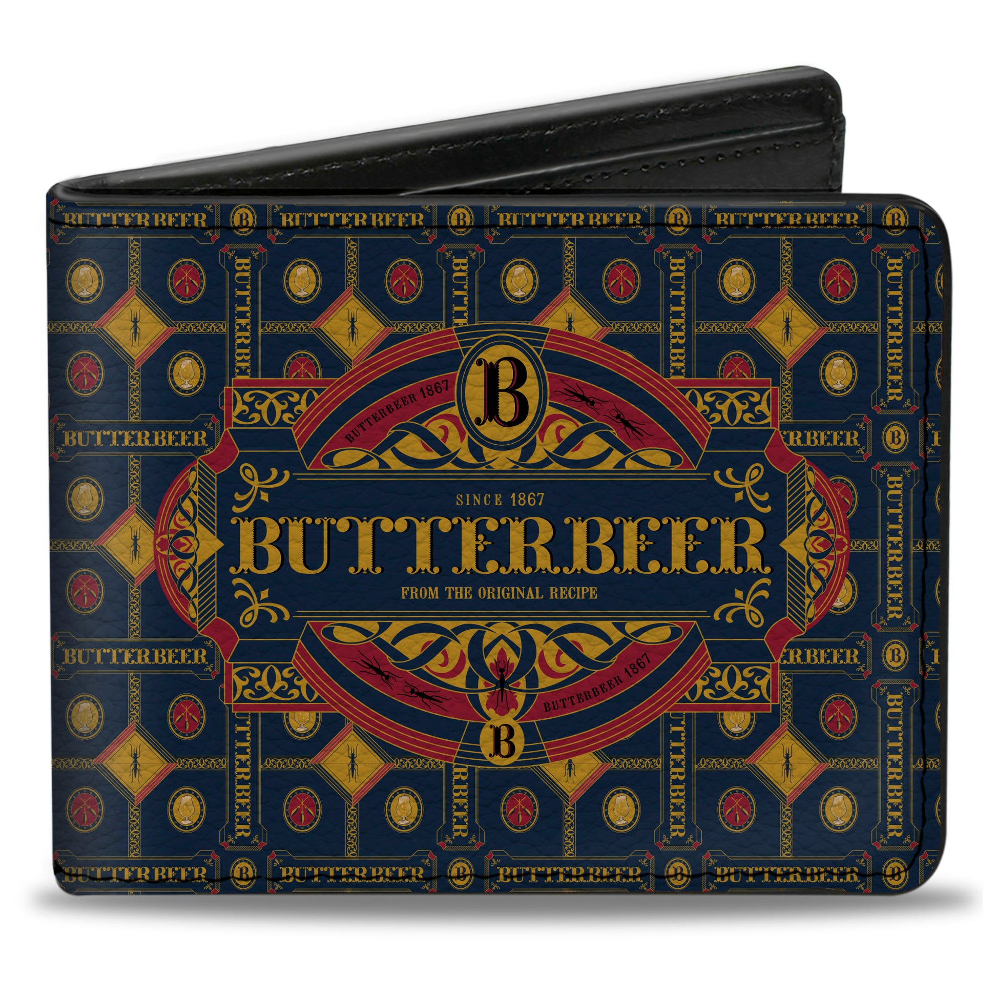 Bi-Fold Wallet - HARRY POTTER BUTTERBEER Logo and Pattern Blue/Yellow/Burgundy Bi-Fold Wallets Harry Potter
