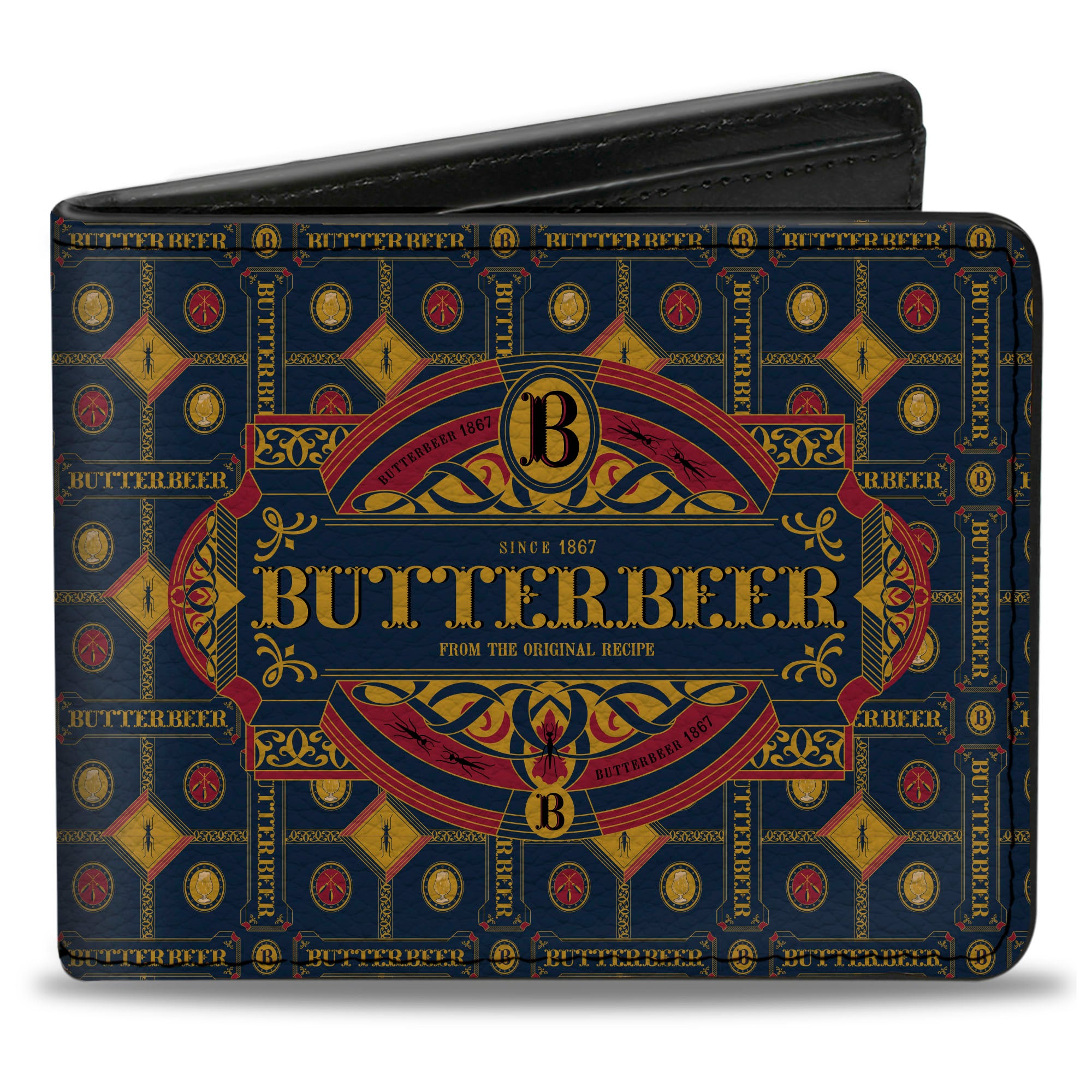Bi-Fold Wallet - HARRY POTTER BUTTERBEER Logo and Pattern Blue/Yellow/Burgundy Bi-Fold Wallets Harry Potter