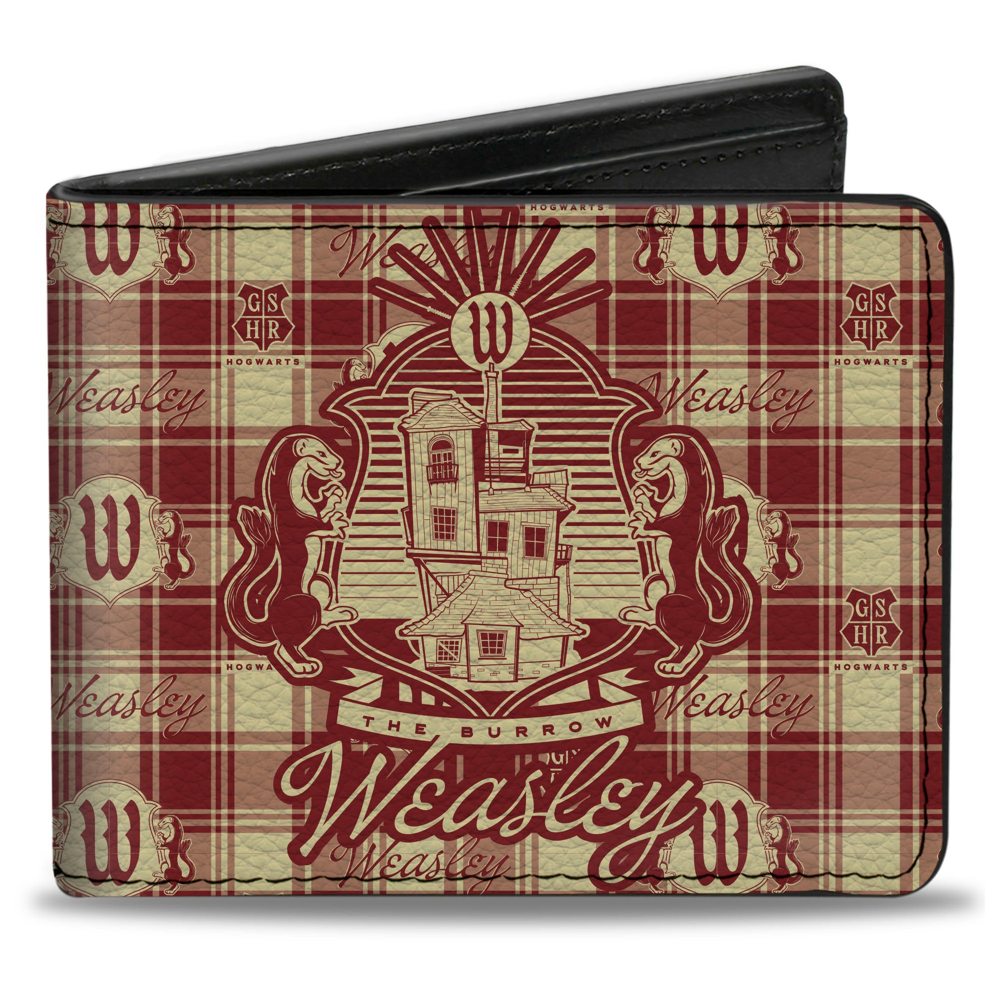 Bi-Fold Wallet - Harry Potter WEASLEY Family House and Crest Plaid Beige/Burgundy Bi-Fold Wallets Harry Potter