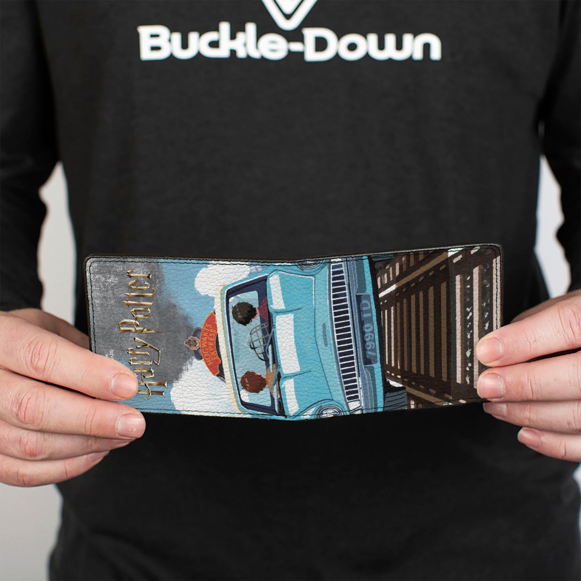 Bi-Fold Wallet - Ron and Harry Hogwarts Express Flying Car Cartoon Scene Bi-Fold Wallets Harry Potter