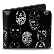 Bi-Fold Wallet - Hollywood Undead Mask Icons Scattered Black White Bi-Fold Wallets Hollywood Undead