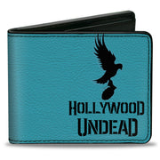 Bi-Fold Wallet - HOLLYWOOD UNDEAD Text Logo Dove & Grenade Icon Teal Black Bi-Fold Wallets Hollywood Undead