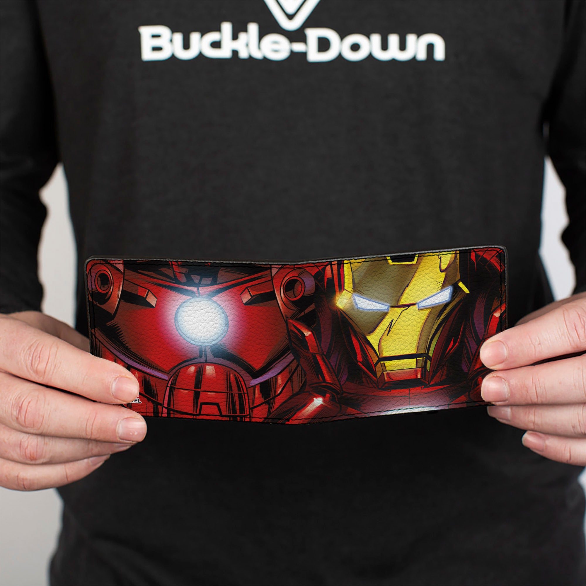 MARVEL AVENGERS Bi-Fold Wallet - Iron Man Face + Chest Arc Reactor CLOSE-UP Bi-Fold Wallets Marvel Comics