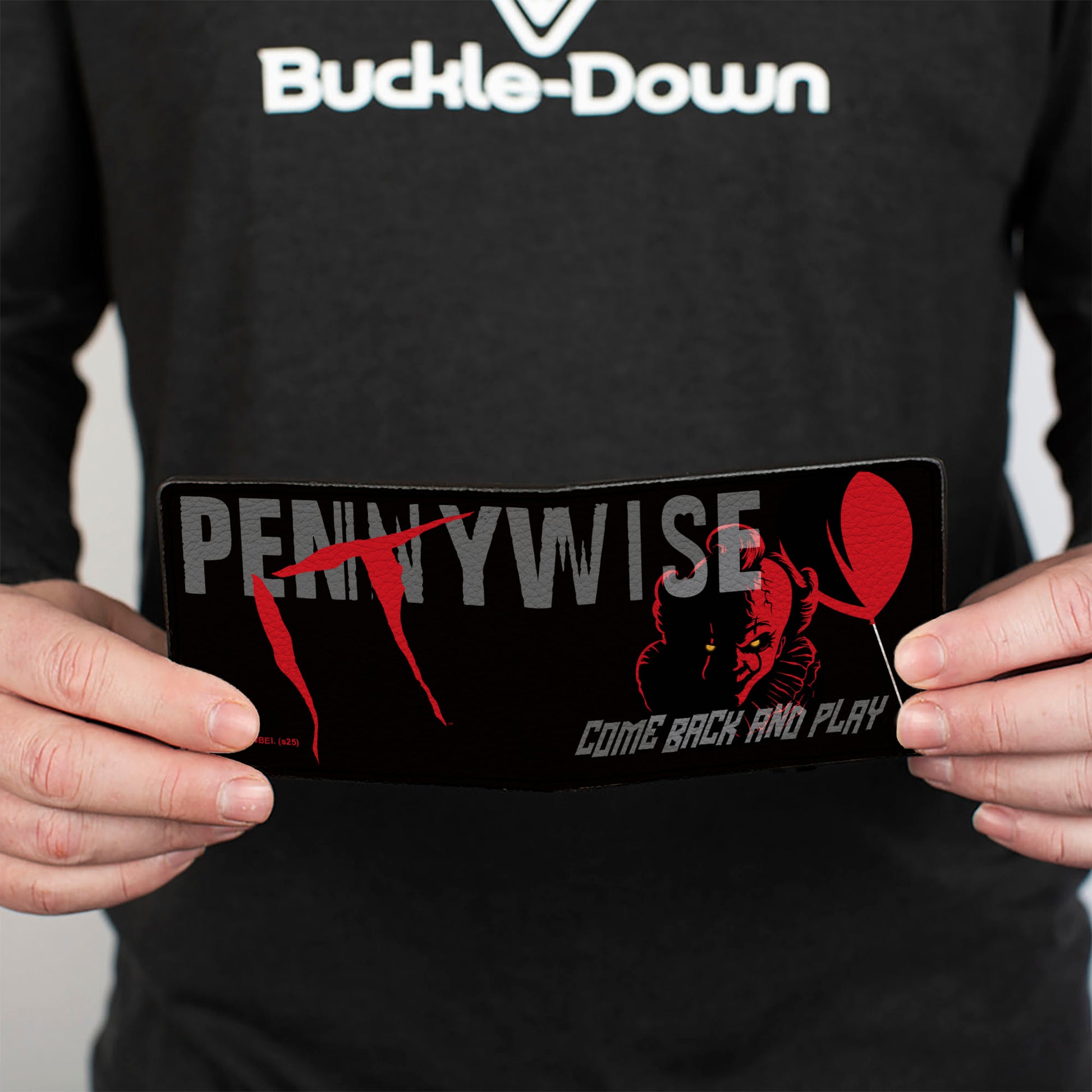 Bi-Fold Wallet - IT PENNYWISE COME BACK AND PLAY Face and Balloon Icons Black/Gray/Red Bi-Fold Wallets IT