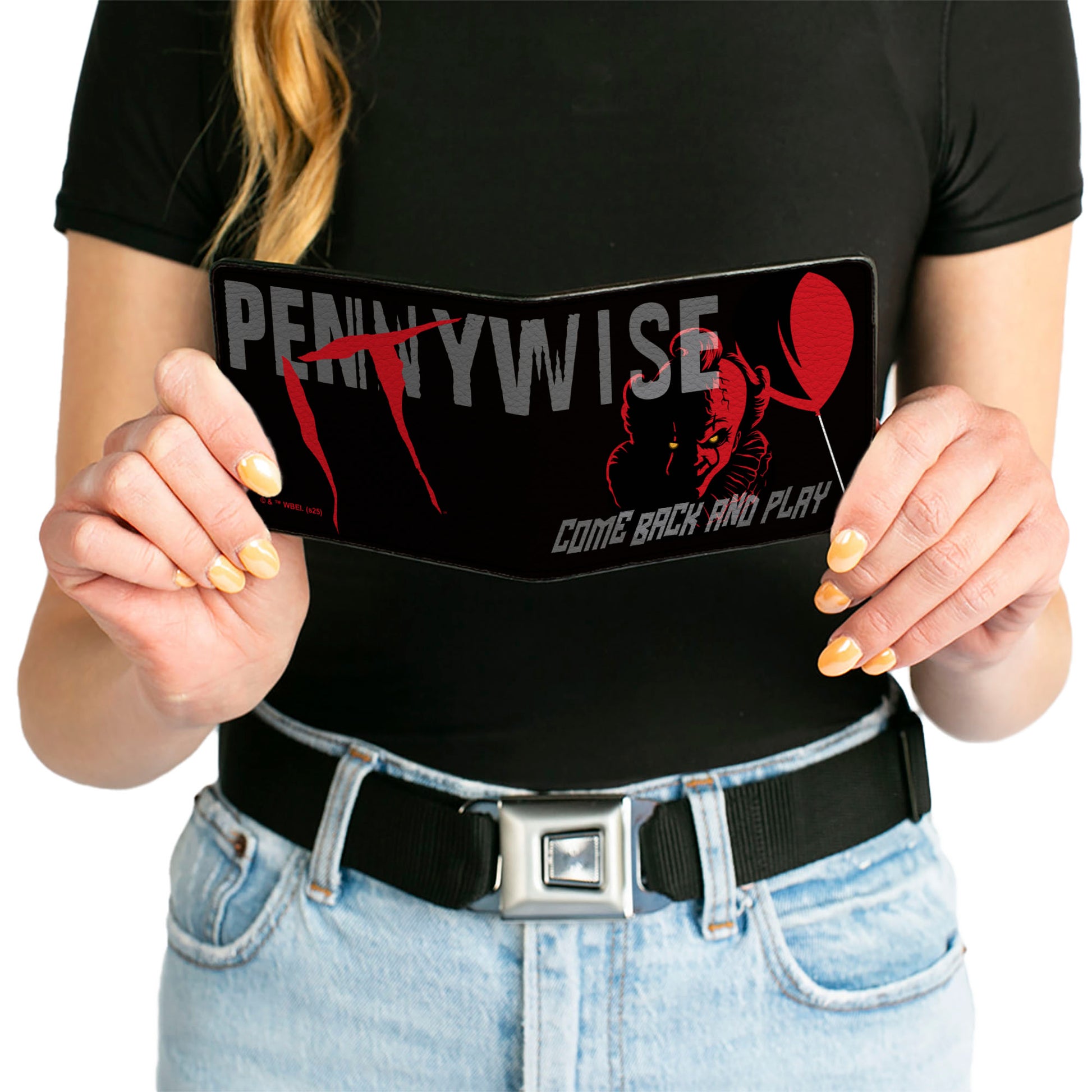 Bi-Fold Wallet - IT PENNYWISE COME BACK AND PLAY Face and Balloon Icons Black/Gray/Red Bi-Fold Wallets IT