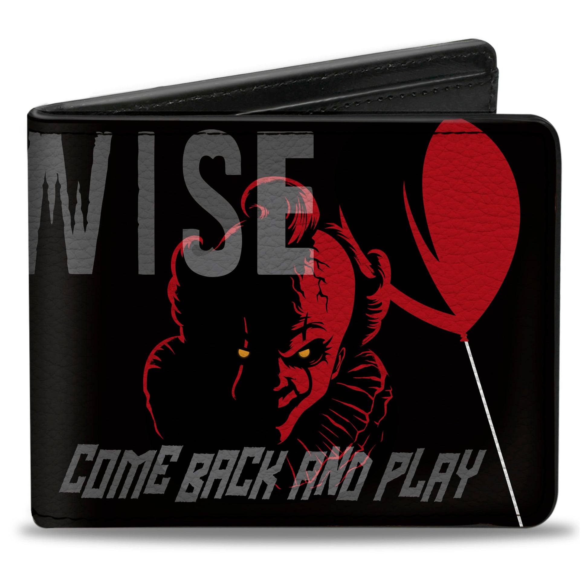 Bi-Fold Wallet - IT PENNYWISE COME BACK AND PLAY Face and Balloon Icons Black/Gray/Red Bi-Fold Wallets IT